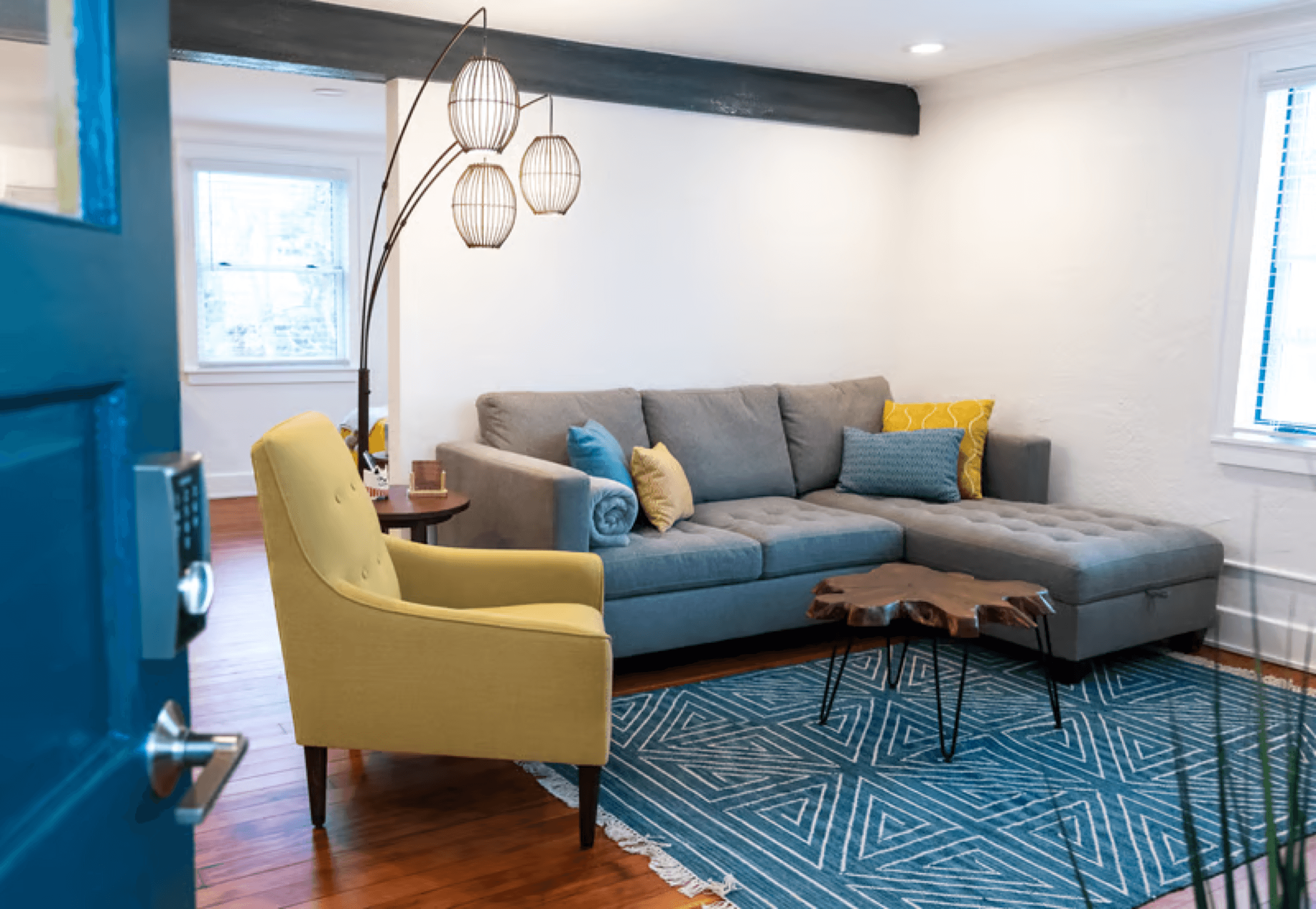 Cozy family living room with sectional sofa kept clean by recurring visits
